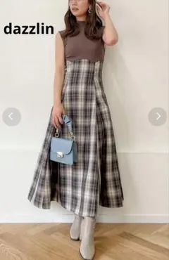 dazzlin ダズリン チェックノースリーブコルセットワンピース　S