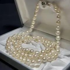 希少✨　本真珠　パール　ロングネックレス　約8.0-10.0mm クリーム系