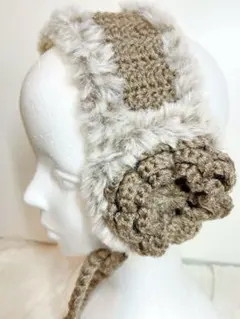 ハンドメイド＊イヤーマフ＊耳当て＊フラワー＊ファー付き＊かぎ針編み