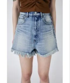 moussyライトブルー ハイウエスト フリンジショートパンツ