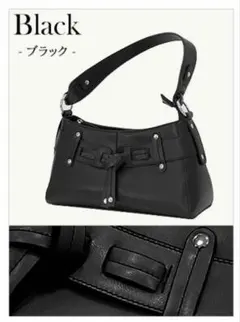 ブラックハンドバッグ ベルト風デザイン
