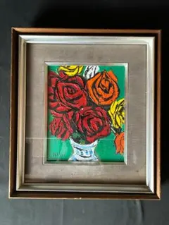 大澤扶二子□赤い薔薇□バラ□真作保障□新品額□絵画□油絵□静物画
