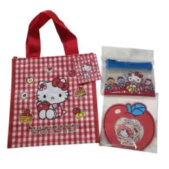 海外限定　ハローキティ アップルカフェ エコバッグ ポーチ　シール　サンリオ