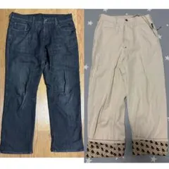 メンズダークブルーとホワイトのパンツセット