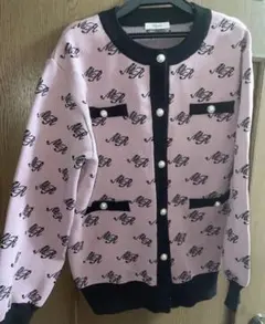 Mignonjour ロゴ総柄ニットカーディガン ピンク