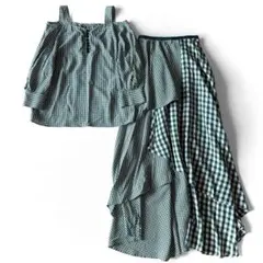 ザヴァージニア ギンガムチェック切替アシメスカート