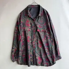 ビンテージ　80s 柄シャツ　長袖　古着　総柄　幾何学