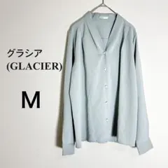 グラシア ブラウス M くすみブルー Vネック とろみ素材 上品　長袖