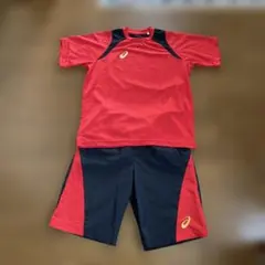ASICS 赤黒 Tシャツ ショートパンツセット　上下Sサイズ