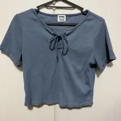 トップス 半袖 カットソー ショート丈 青 ブルー 水色 リボン 春 夏服 リブのサムネイル