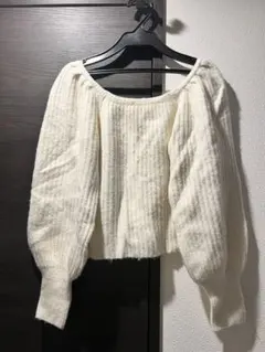 GRL ボリュームスリーブリブショートニットトップス