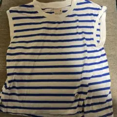 ノースリーブタンクトップ 80サイズ 白・青ストライプ　プティマイン