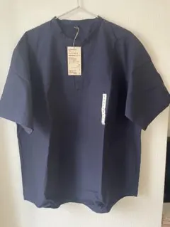 【無印良品】ヘンリーネック半袖布帛Tシャツ ネイビー Lのサムネイル