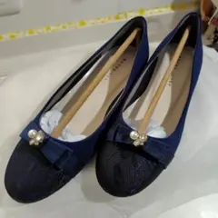JELLY BEANS ネイビー フラットシューズ パールリボン付き