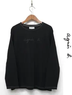 C536 agnes b. 長袖Tシャツ 黒染め ロゴ クルーネック 2 M 黒