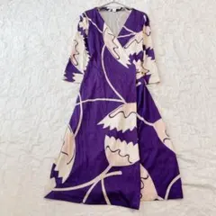 ダイアンフォンファステンバーグ カシュクールワンピース 総柄 絹 シルク 七分袖