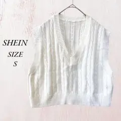 SHEIN Vネック ニット ベスト ショート丈 S ホワイト レイヤード