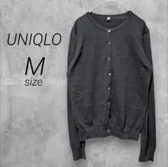 ユニクロ☆UVカットスーピマコットンクルーネックカーディガン【M】ブラック