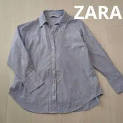 ZARA　ザラ　開襟ストライプシャツ　ブルー　ゆったり