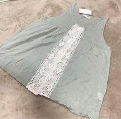 新品SM2ナチュラルリネン カギ編レ ース付 綿麻　ニットベスト　グリーン