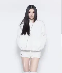 S ring asymmetry hoodie lace white