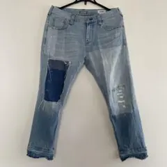 BAYFLOWダメージ加工ブルーデニム　サイズ31 パッチワーク