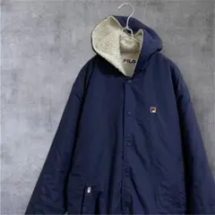 FILA ネイビー モッズコート ベンチコート ボア裏地付き