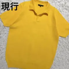 ✨未使用級/現行/L✨ジーステージ スキッパーニットポロシャツ ストレッチ 黄色のサムネイル