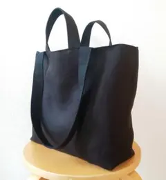 にゃんこ様専用　ブラックリネンと帆布の大きな2wayトートバッグ