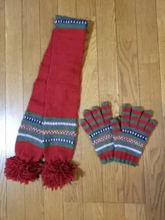 マフラー 手袋 セット ニット 赤