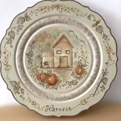 秋の風景の木製絵皿　インテリア　トールペイント