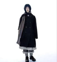 Coyseio ダークグレー ダブルブレスト ロングコート