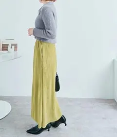 maviru　アコーディオンプリーツナロースカート　ライムイエロー