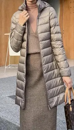 カーキ ロング丈 ダウンジャケット