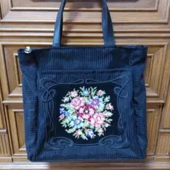 フェイラー　花柄刺繍 黒 トートバッグ