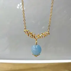 天然石 アクアマリン ネックレス 長さ約45cm（チェーンの長さ変更可）