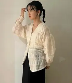 CLANE SHEER CHECK TUCK WAIST BLOUSE - メルカリ
