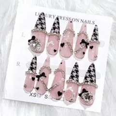 ネイルチップ ピンク リボン 韓国 量産型 フレンチガーリー ワンホン スナ系