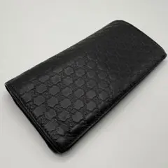 GUCCI　マイクロ シマ　ブラックレザー長財布 エンボス加工