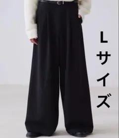 【LUENNA】TRツータックワイドストレートスラックス ブラック L