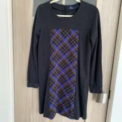 FRED PERRY チェック柄ワンピース M ブラック×ブルー 美品