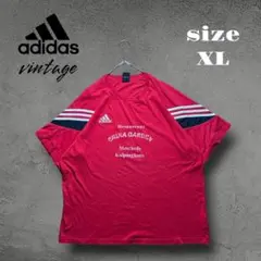 【00s】adidas 企業別注 Tシャツ 刺繍ロゴ 2XL相当 レッド