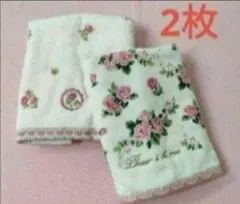 1761:ご成約予定品♥薔薇・イマン好き!　薔薇のフェイスタオル　新品・未使用 3462:薔薇・イマン好き！ 素敵な薔薇のタオル 2枚セット 新品未使用