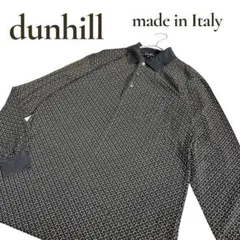 【dunhill 】ダンヒルイタリア製総柄長袖ポロシャツ 黒マーセライズコットンのサムネイル