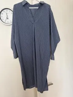 ストライプ柄 スキッパーシャツ 長袖のサムネイル