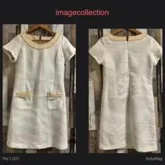 イマージュ パールビジュー 前ポケット ホワイト ラメ糸 ワンピース 11号