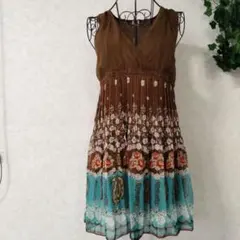 森ガール フェアリーグランジ レトロ ノースリーブチュニック ワンピース