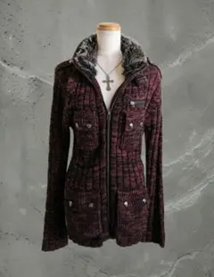 フェアリーグランジ y2k ダークコア サブカル お兄系 ファー付ニットブルゾン