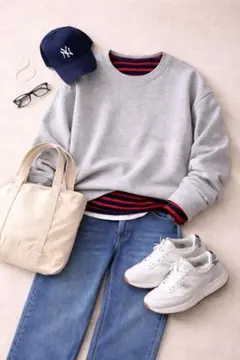 UNIQLO XL ネイビー/レッドストライプ 長袖Tシャツ　カットソー