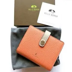 【新品】PELLE BORSA ペレボルサ レネット二つ折り財布サーモンオレンジ